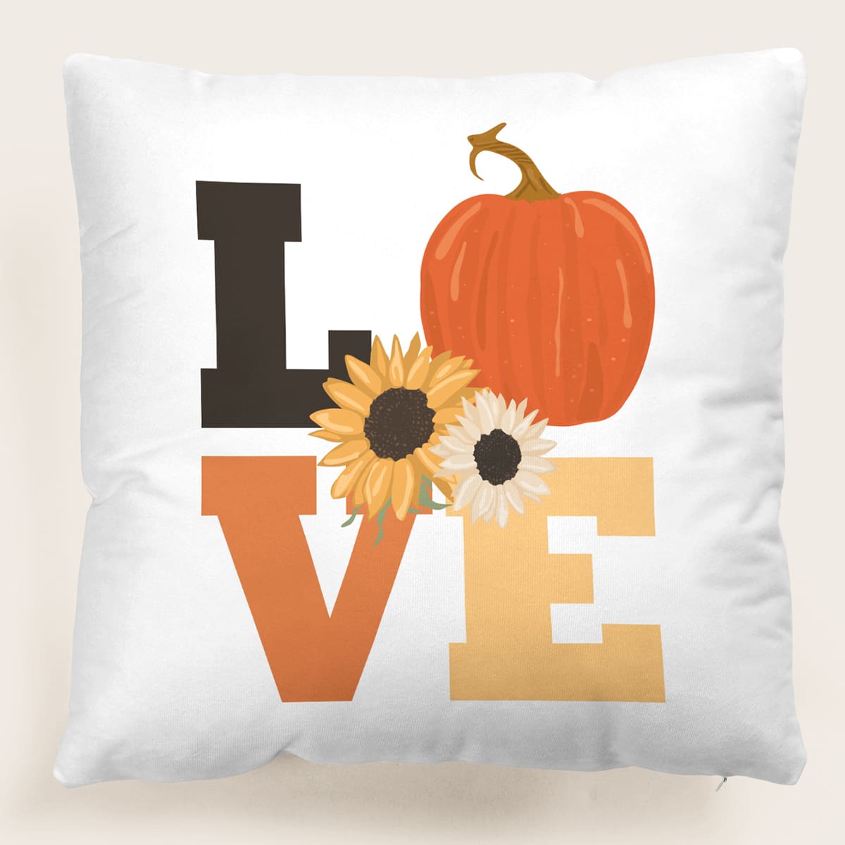 

Pumpkin & Flower Print Cushion Cover Without Filler, Multicolor