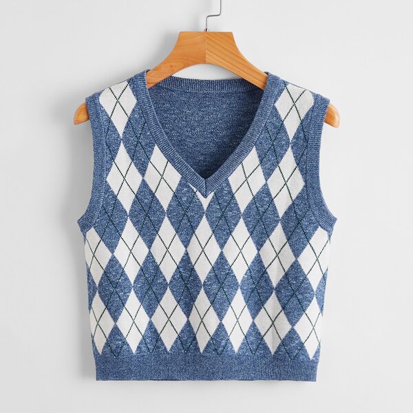 

Argyle Pattern Sweater Vest, Blue and white