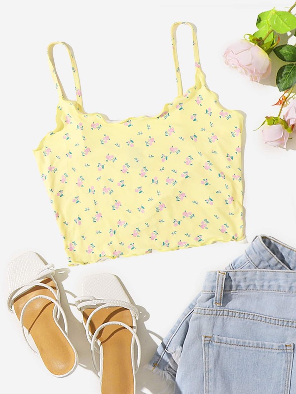 SHEIN EZwear Cottagecore Ditsy Floral Lettuce Trim Cami Top