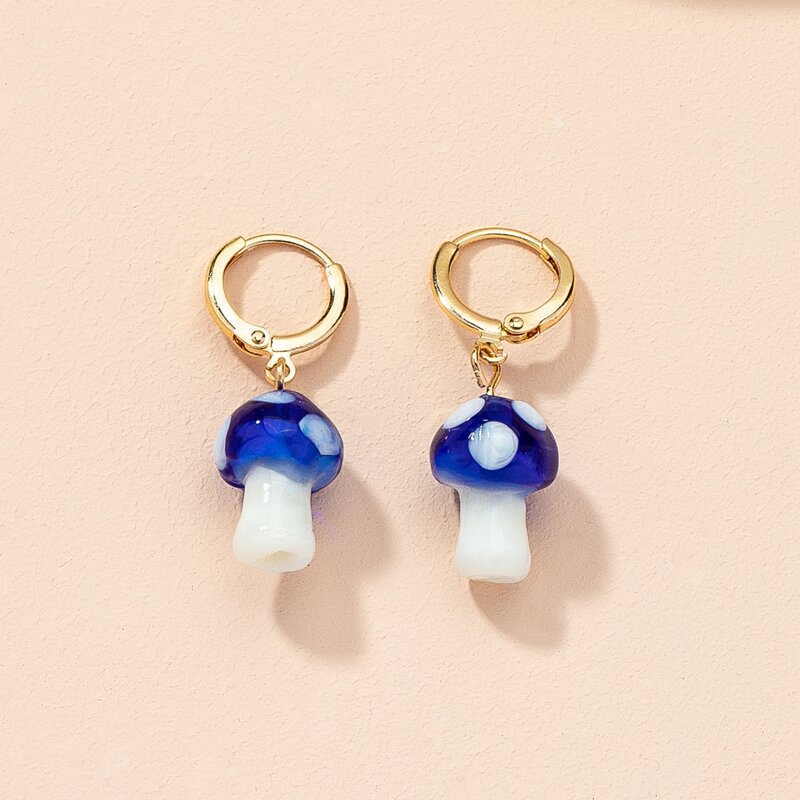 

Mushroom Drop Earrings, Blue