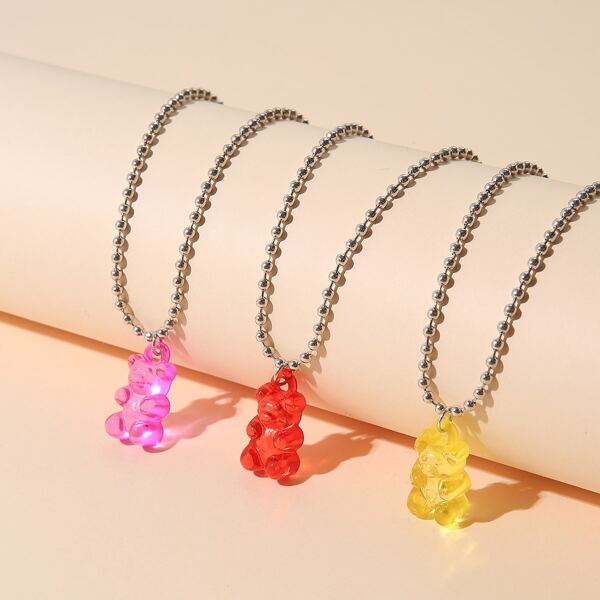 

3pcs Kids Bear Charm Necklace, Multicolor