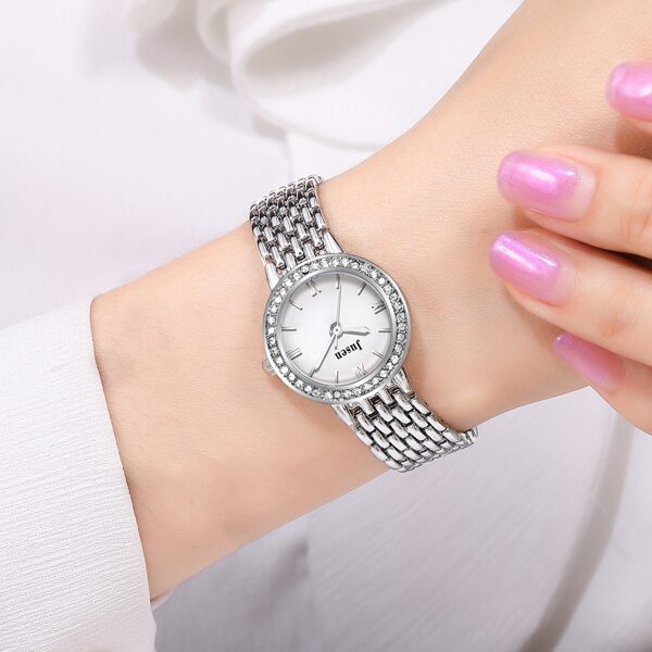 

Rhinestone Decor Round Pointer Quartz Watch
