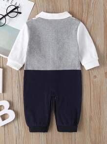 Đứa bé trai 2 trong1 In Argyle Nơ mặt trước Áo liền quần - Nhiều màu - Xem 2