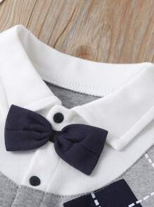 Đứa bé trai 2 trong1 In Argyle Nơ mặt trước Áo liền quần - Nhiều màu - Xem 4