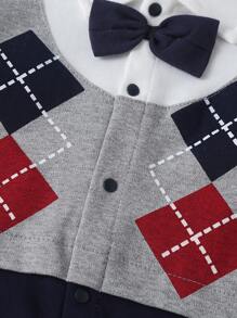 Đứa bé trai 2 trong1 In Argyle Nơ mặt trước Áo liền quần - Nhiều màu - Xem 5