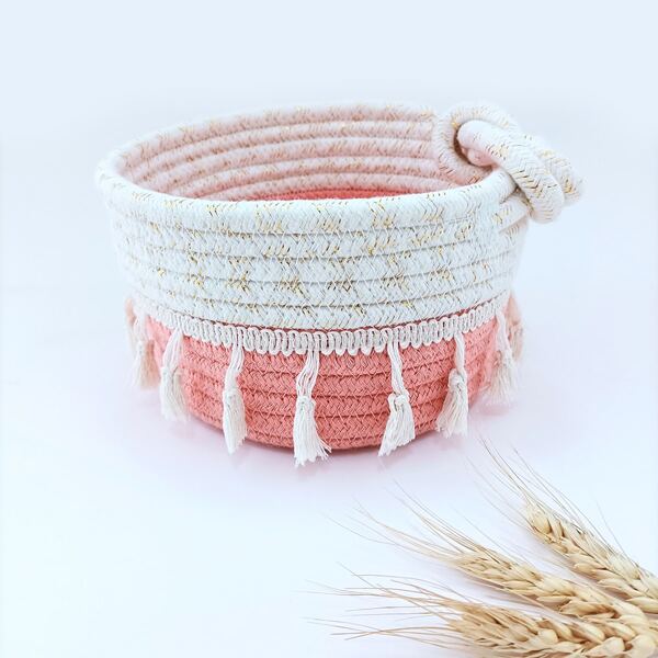 

1pc Tassel Decor Storage Basket, Multicolor