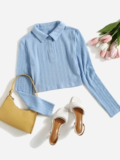 SHEIN Кроп-футболка текстурированный на пуговицах