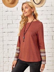 EMERY ROSE Geo Print Tee - Rust Brown - View 5