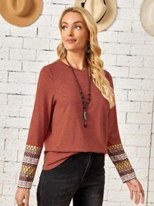 EMERY ROSE Geo Print Tee - Rust Brown - View 6