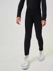 SHEIN Tween Girl Rib-Knit Leggings - Black - View 5