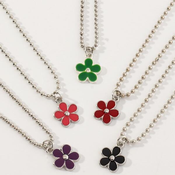 

5pcs Girls Flower Pendant Necklace, Multicolor
