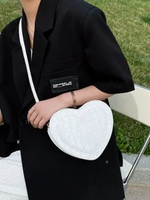 鱷魚裝飾心形圖案斜挎包 - 白色 - 查看 1