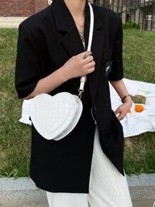 鱷魚裝飾心形圖案斜挎包 - 白色 - 查看 2