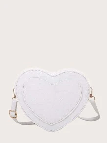 鱷魚裝飾心形圖案斜挎包 - 白色 - 查看 3