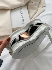 鱷魚裝飾心形圖案斜挎包 - 白色 - 查看 4