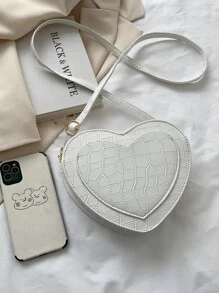 鱷魚裝飾心形圖案斜挎包 - 白色 - 查看 5