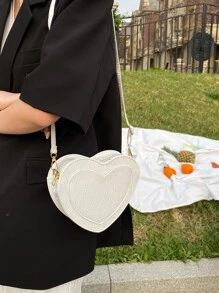 鱷魚裝飾心形圖案斜挎包 - 白色 - 查看 6