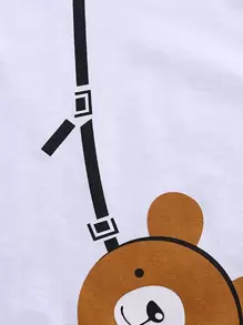 SHEIN 小男童包印花T恤和短褲 - 藍白色 - 查看 3