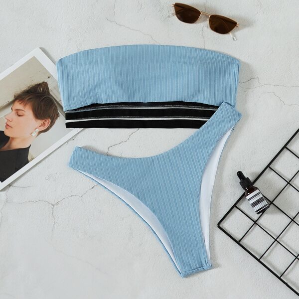 

Contrast Mesh High Cut Bikini Swimsuit, Dusty blue