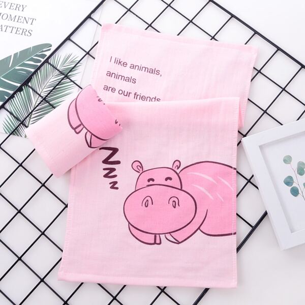 

1pc Cartoon Hippo Pattern Face Towel, Pink
