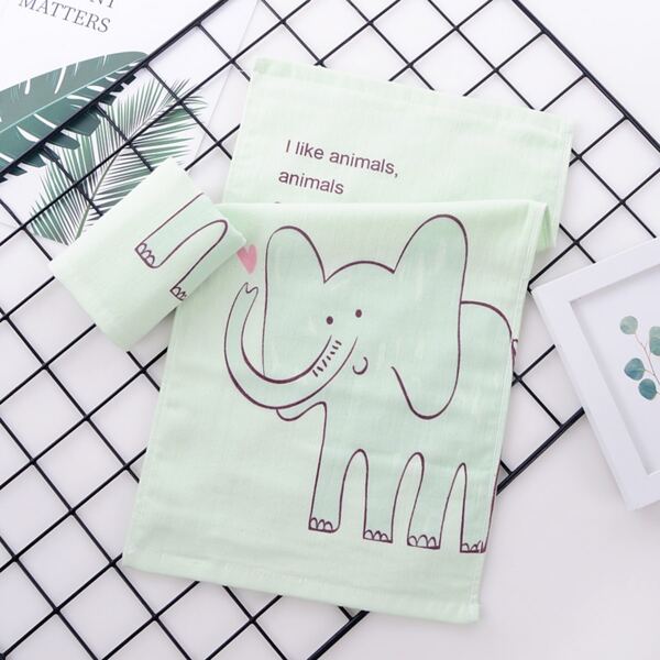 

1pc Cartoon Elephant Pattern Face Towel, Green