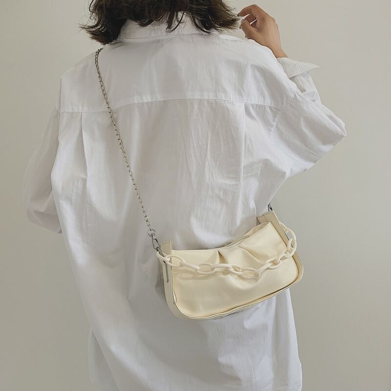 

Ruched Design Chain Strap Bag, Beige