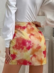 SHEIN MOOSTA Tie Dye Split Hem Skirt - Multicolor - View 5