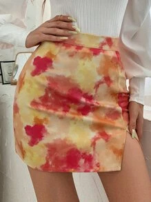 SHEIN MOOSTA Tie Dye Split Hem Skirt - Multicolor - View 1