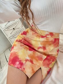 SHEIN MOOSTA Tie Dye Split Hem Skirt - Multicolor - View 3