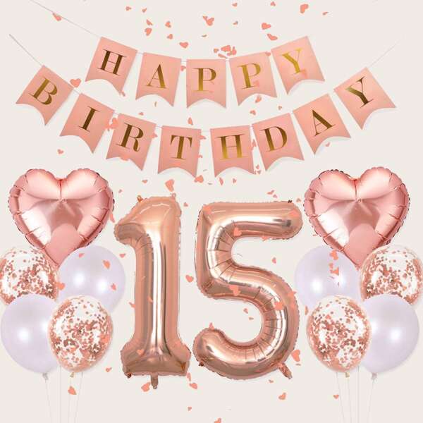 

14pcs Decorative Balloon Set, Rose gold