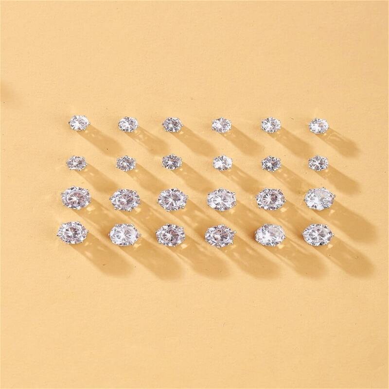 

12pairs Rhinestone Design Stud Earrings, Silver