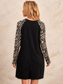 EMERY ROSE Leopard Print Dual Pocket Dress - Black - View 2
