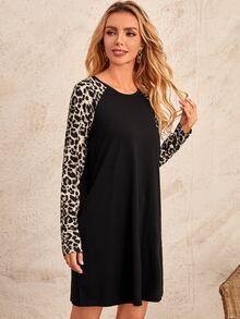 EMERY ROSE Leopard Print Dual Pocket Dress - Black - View 4