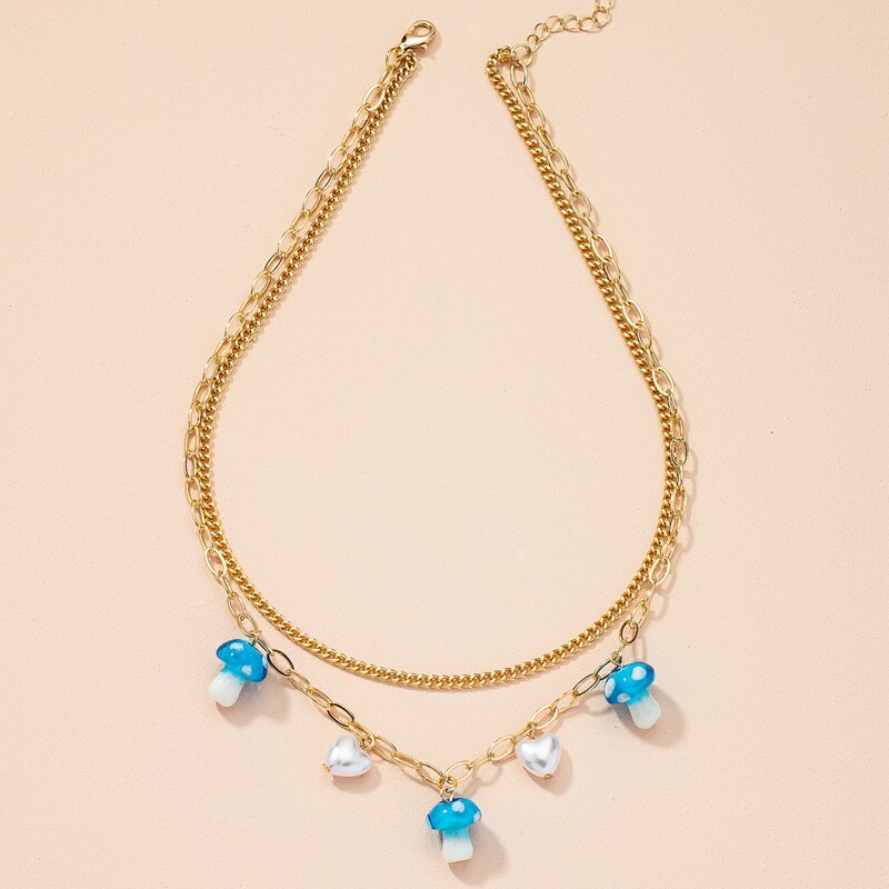 

Mushroom Pendant Layered Necklace, Gold