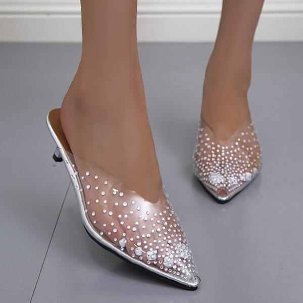 

Clear Rhinestone Decor Mules