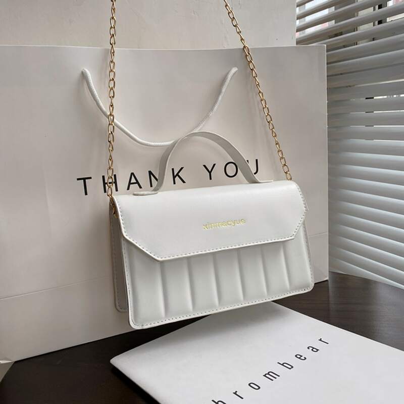 

Top Handle Flap Chain Bag, White