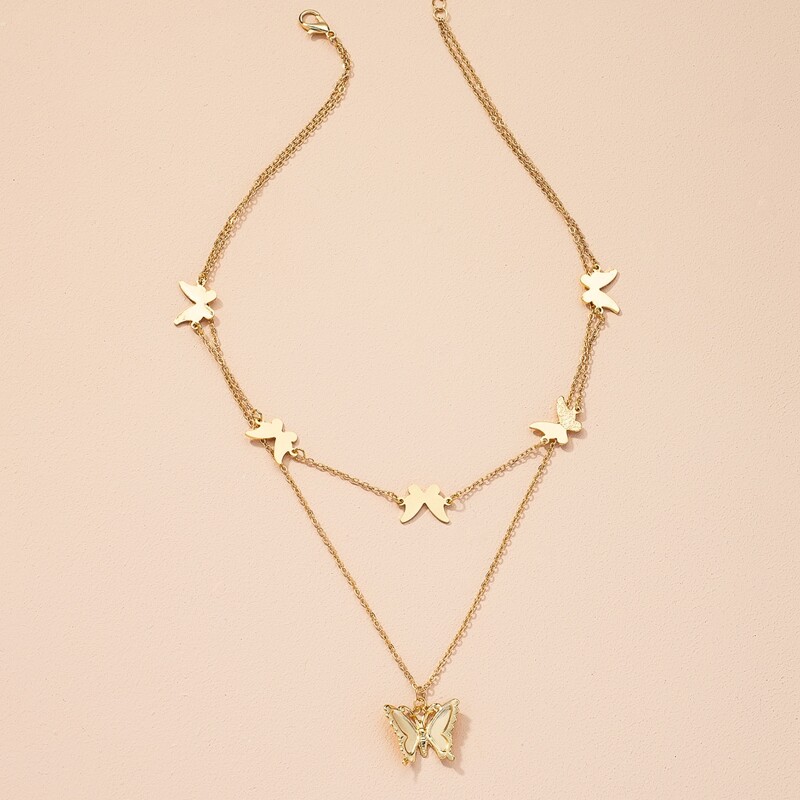 

Butterfly Pendant Layered Chain Necklace, Gold