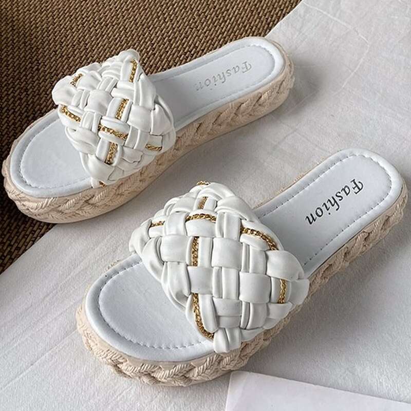 

Braided Espadrille Slides, White