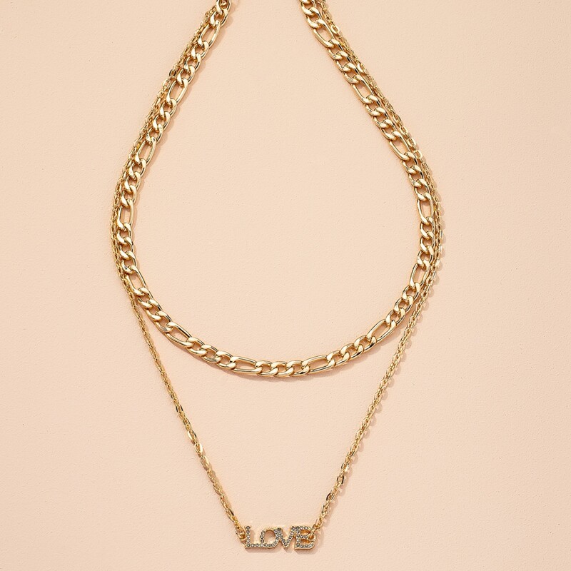 

Letter Design Layered Necklace, Gold