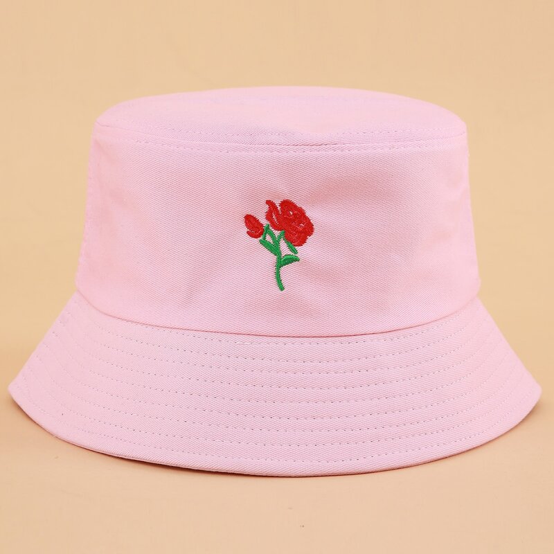 

Rose Embroidery Bucket Hat, Pink
