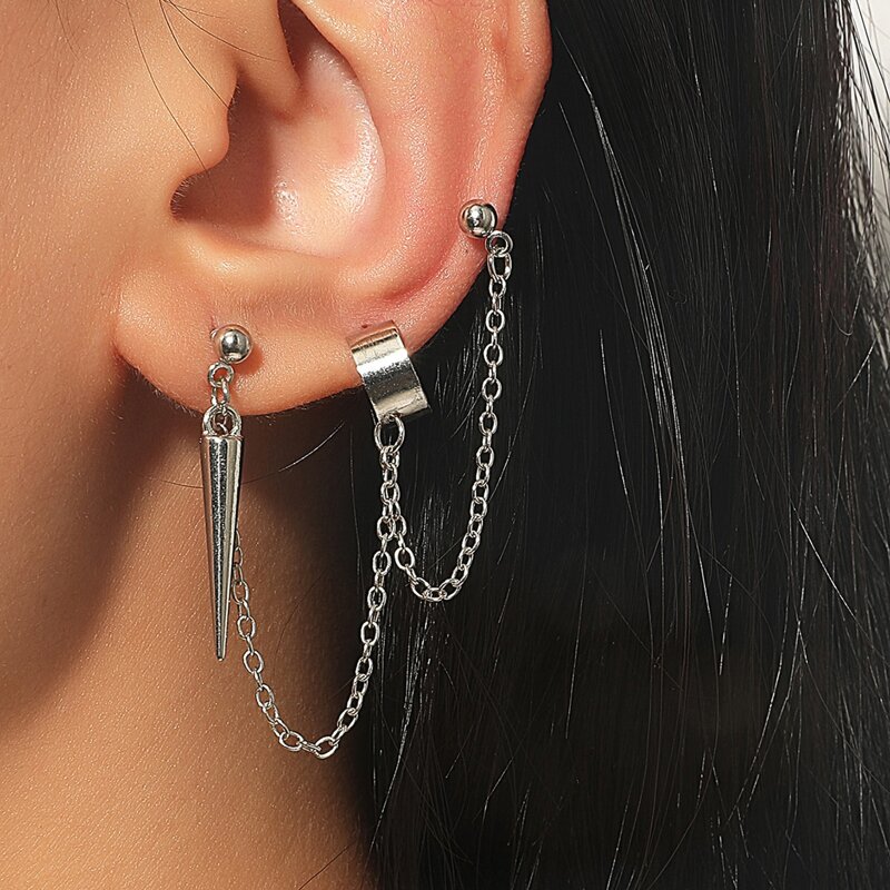 

1pc Chain Design Ear Cuff, Silver