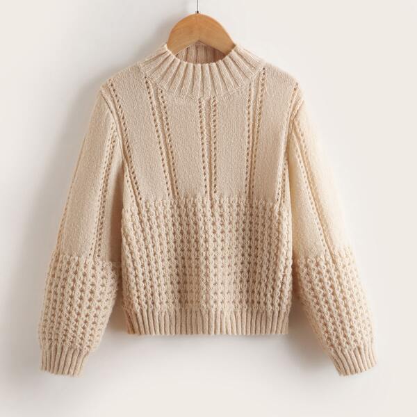 

Girls Pointelle Knit Sweater, Khaki