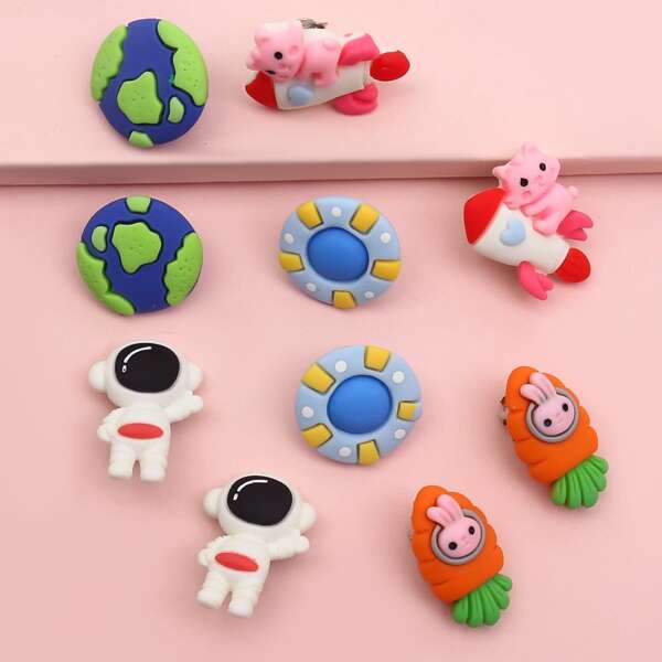 

5pairs Girls Cartoon Earrings, Multicolor