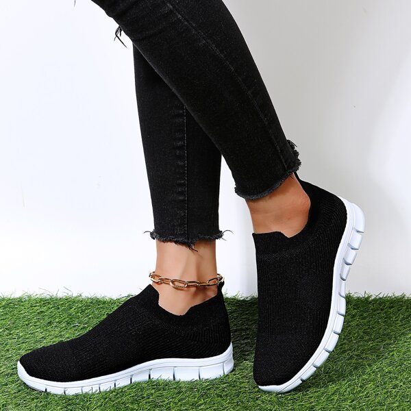 

Minimalist Knit Slip On Sneakers, Black