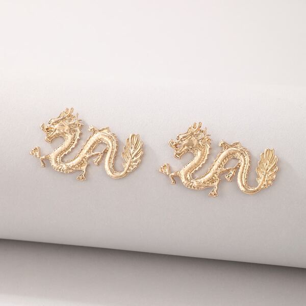 

Chinese Dragon Stud Earrings, Gold