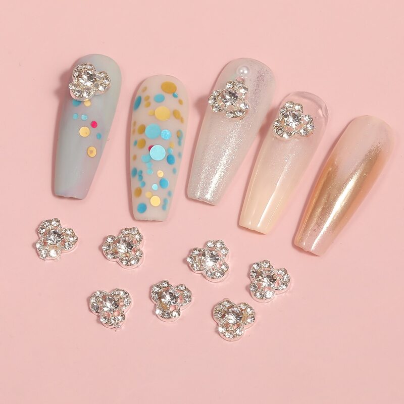 

10pcs Rhinestone Flower Design Nail Art Decoration, Silver
