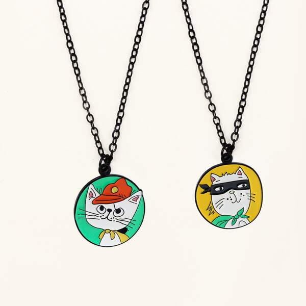 

2pcs Cartoon Pendant Necklace, Multicolor