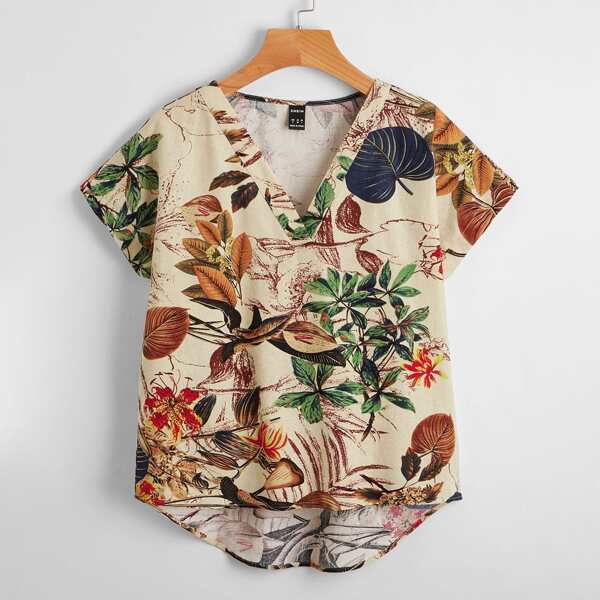

Tropical Print High Low Blouse, Multicolor