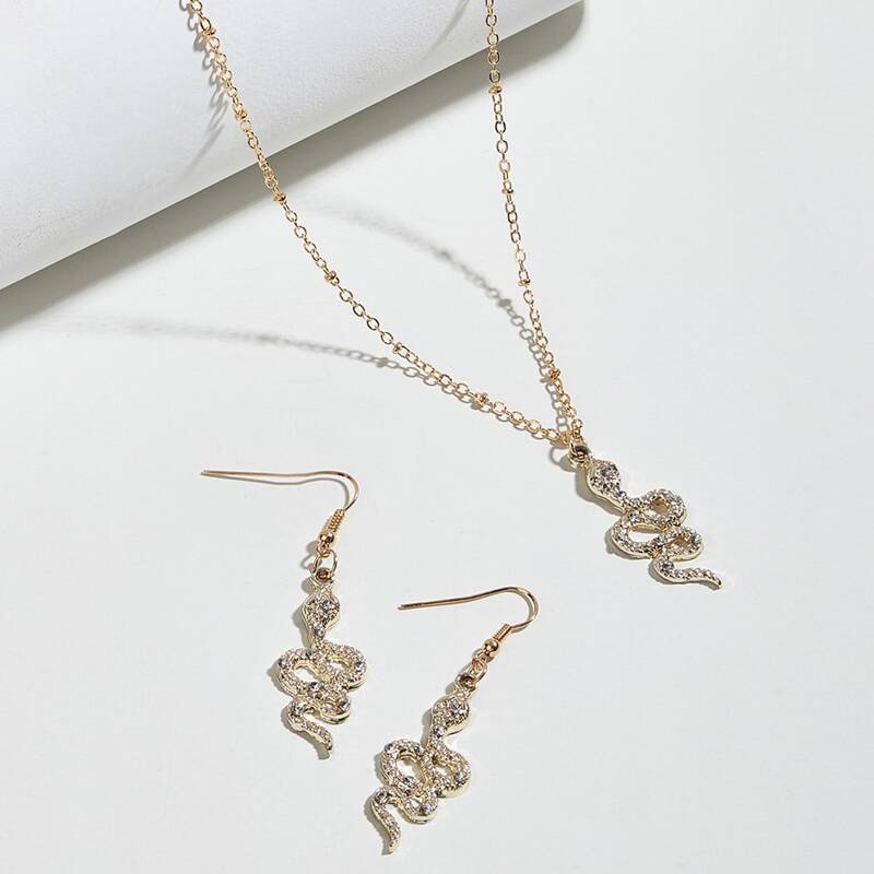 

1pc Snake Pendant Chain Necklace & 2pcs Earrings, Gold