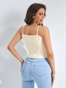 SHEIN Butterfly Embroidery Knit Top - Beige - View 2